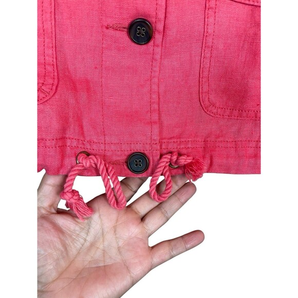 Talbots Washed‎ Linen Jacket Size MP Coral 100% Linen Pockets Lightweight - Picture 5 of 11